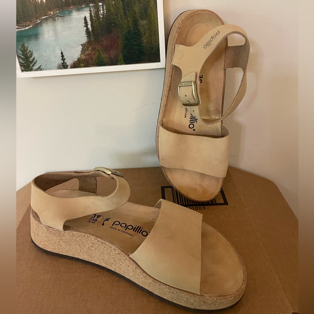 New Birkenstock Papillio Glenda wedge - color Sandcastle - size 39, 8-8.5